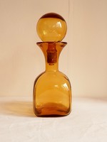Old Amber Yellow Colored Square Molded Glass Bottle Spout Decanter Glass Ball With Stopper 28cm