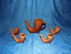Old terracotta gunpowder horn-shaped brandy set. Excellent hunting gift! (4/K)