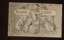 Újévi malacos antik képeslap