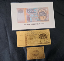 Certified, gilded millennium 2000 forint banknote, replica, and model