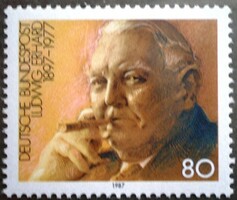 N1308 / Germany 1987 ludwig erhard stamp postal clerk