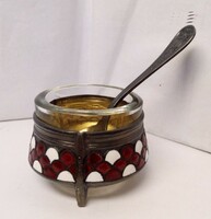 Enamelled caviar dish with the original spoon, from the old Soviet Union