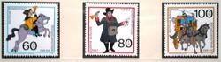 N1437-9 / Germany 1989 People's Welfare : postal delivery in the last century stamp set postal clerk