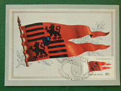 Postcard - cm - Hunyadi coat of arms flag xv.No. - King Matthias stamp and occasional stamps /2