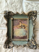 Antik enteriőr festmény hölggyel blondel keretben