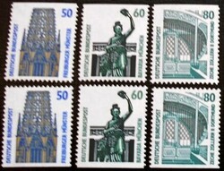 N1340-42c/d / Germany 1988 attractions i. Values of a line of stamps that have been cut at the bottom and at the top