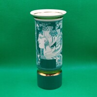 Szász Endre Zöld Hollóházi porcelán váza  20 cm