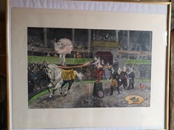 1880 -Körüli Cirkusz Otto Walter Eredeti Színezett Rézkarc