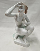 Nagyméretű Aquincumi női akt hibátlan állapotú porcelán figura 20 cm.