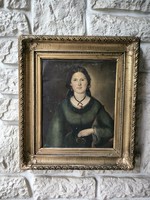 Antik Biedermeier hölgy női portré 1800-as évek eredeti keretében