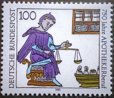 N1490 / 1991 Germany 750 years old pharmacist profession stamp postal clerk