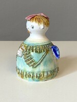 Ilona Kiss roóz - greenish blue painted ceramic statue marked with an angel bell