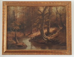 Antik festmény olaj-vászon őszi erdő
