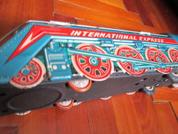 Lemez játék MF-804 International Express Locomotive régi, nagyméretű mozdony lemezgyári