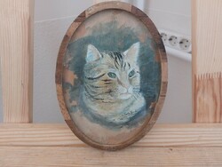 (K) Szép kis cicás festmény 20x15 cm kerettel