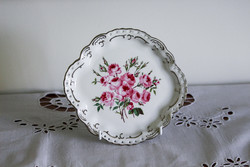 Aquincumi, openwork, handmade, silver feathered, rose, dessert plate. Collector's item.