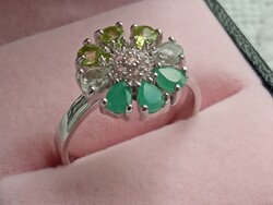 Emerald - peridot - topaz 925 silver ring 58