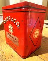 RAPS & Co Hamburg Kulmbach feliratú régi piros fém doboz, tároló vintage, pléh antik