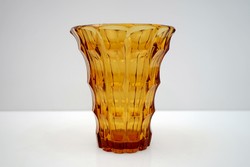 Mid Century Sárga Üveg Váza / Retró váza / Art deco