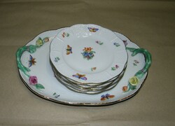 Antique Herend cake set, decorated with butterflies and flowers - 1941s'