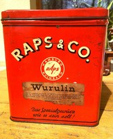 RAPS & Co Hamburg Kulmbach feliratú piros fém doboz, tároló vintage, pléh antik
