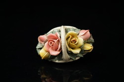 Old ens porcelain rose bouquet in a basket / retro