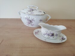 Antique soup and sauce bowl with violet pattern