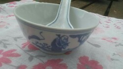 Rice bowl and spoon with monk pattern