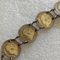 Antik 10cent ezüst érmés karkötő 19cm áron alul