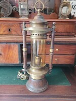 Antique sailor copper + wooden lamp