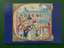 Postcard - from the bibliotheca corviniana series: graduale, with King Matthias stamp