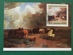 Postcard cm 1976. - Károly Lotz: stud in the thunderstorm - tourism with occasional stamp