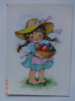 Old graphic Easter greeting card, drawing by Zsuzsa Füzesi