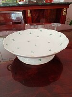 Jelzett, antik,  zöld virágos herendi  porcelán kináló tál, asztalközép