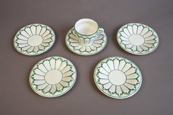 Biedermeier barázdált porcelán csésze + 5 csészealj, XIX. sz. közepe