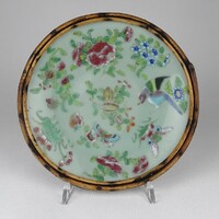 1O724 antique cane rim bird oriental stoneware decorative plate 19 cm