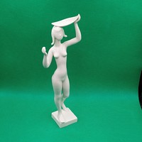 Ritka gyűjtői Kőbányai ( Drasche) porcelán akt figura tállal