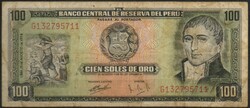 D - 188 -  Külföldi bankjegyek: Peru 1970  100 soles de oro