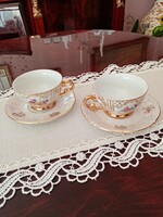 2  német  porcelán  aranyozott  virág mintás  kávés szett  készletből : csésze + csészealj
