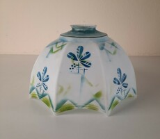 Antique blown milk glass lamp shade with painted decoration