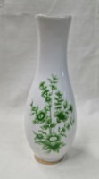 Hollóháza green flower pattern beautifully gilded porcelain vase 18 cm.