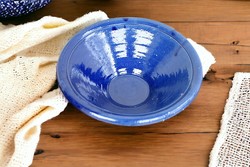 Vintage glazed blue ceramic bowl