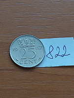 Netherlands 25 cents 1967 nickel, Queen Juliana 822