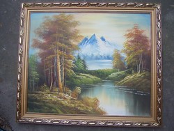 Austrian painter, 20th century: Alpine landscape with a river - 60x48 cm, frame size 58x68 cm