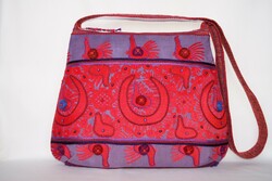 Red, purple, hand-embroidered, Kalotaszeg bird, floral, large-sized, folk shoulder bag for women