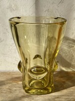 Retro Vladislav Urban sárga üveg váza Sklo Union Rosice üveggyár (U0032)