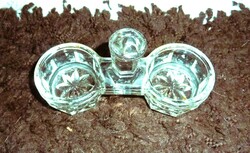 Antik üveg 2 tálkás sótartó hibátlan, középen fogóval