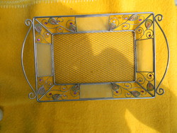 Metal fruit washer and holder with glass decoration.