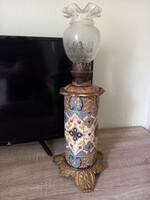 Rare fischer ignác Budapest majolica oil lamp with Persian pattern, table lamp