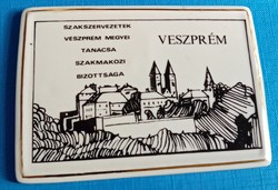 Hollóházi porcelain plaque, trade union conference Veszprém